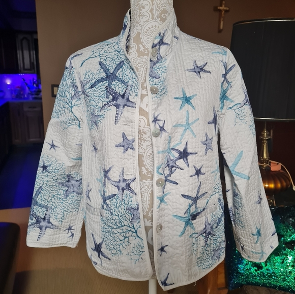 Patty Kim Quilt Jacket Long sleeve Starfish Print Button Front Size S - Picture 6 of 16